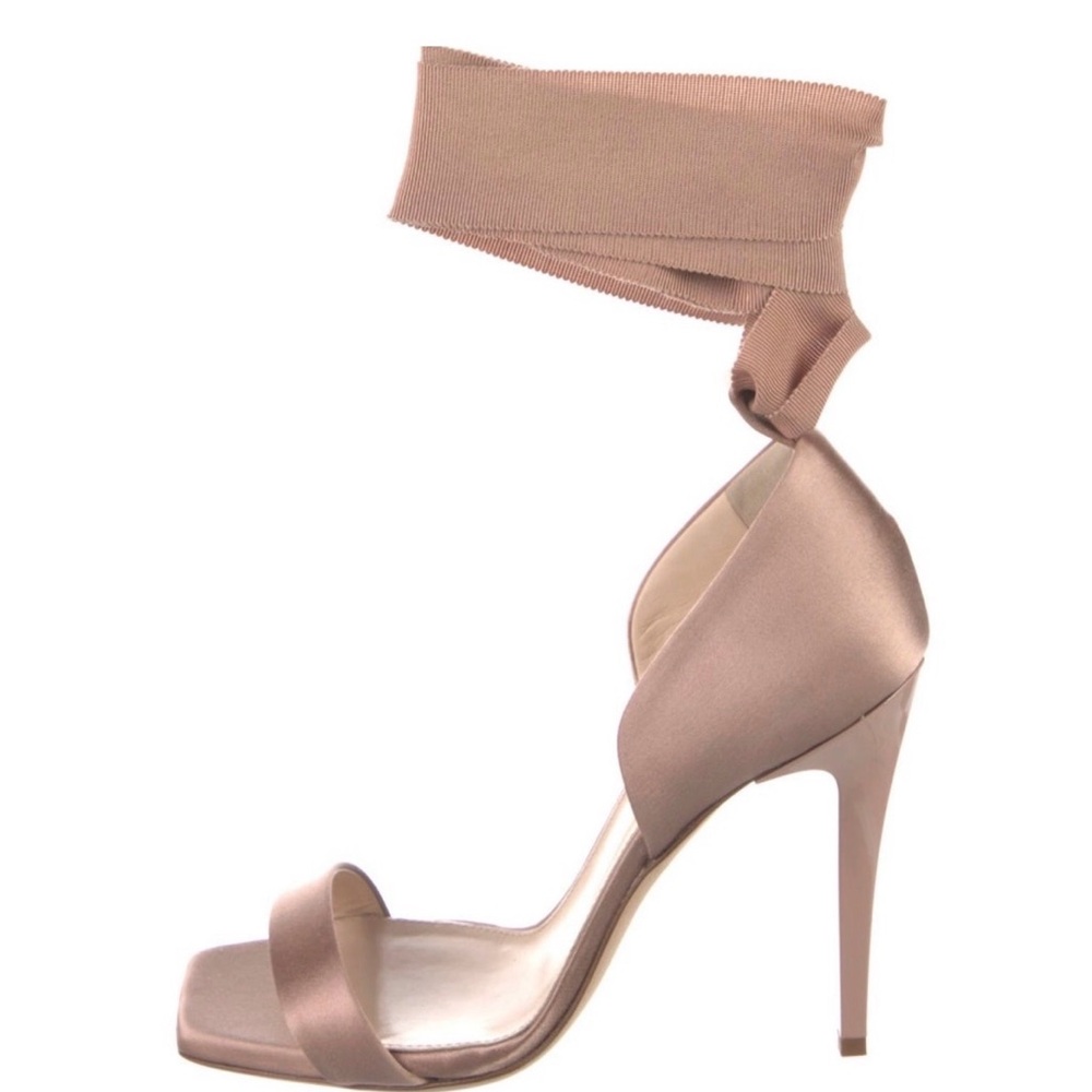 Lanvin Satin Nude Ankle Wrap Heels